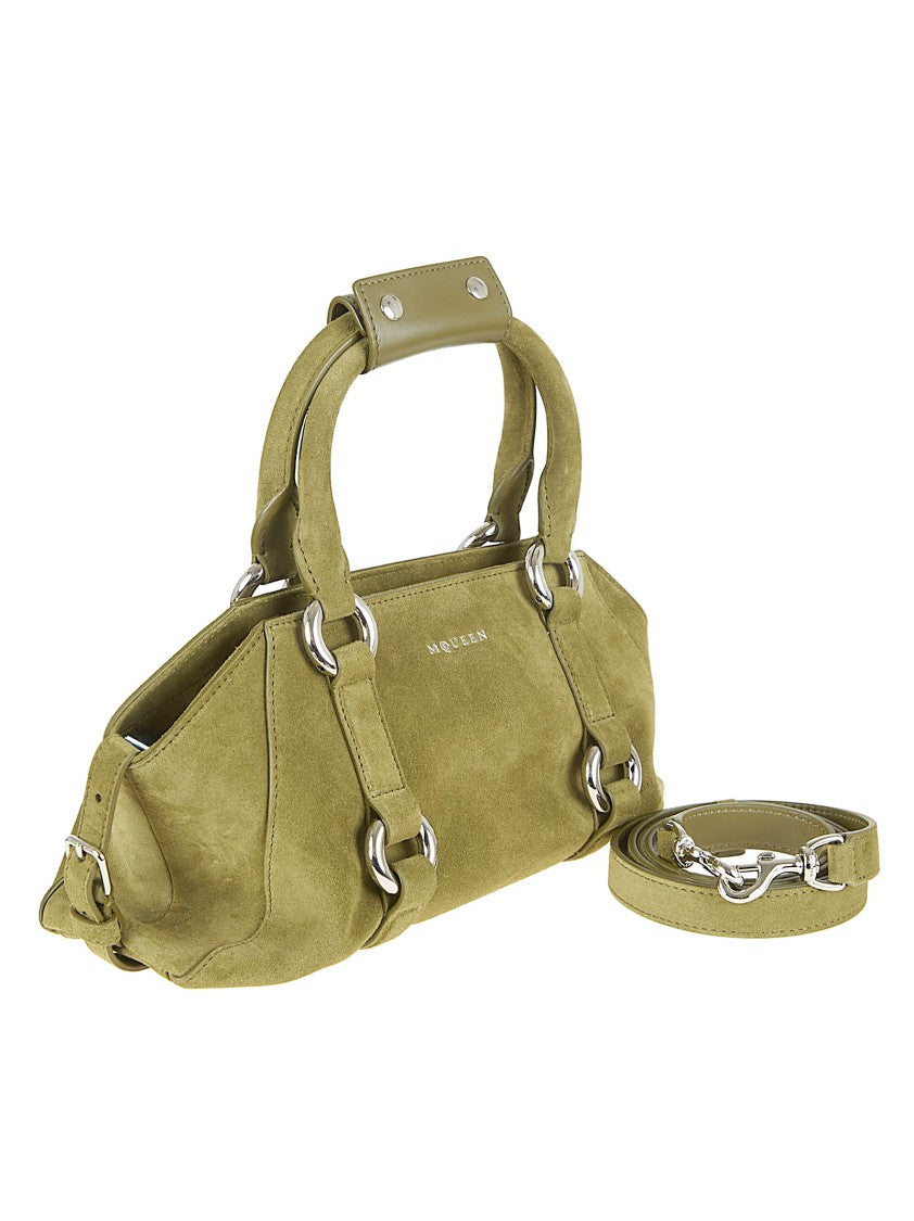Alexander Mcqueen Elongated Green Suede Farringdon Shoulder Bag