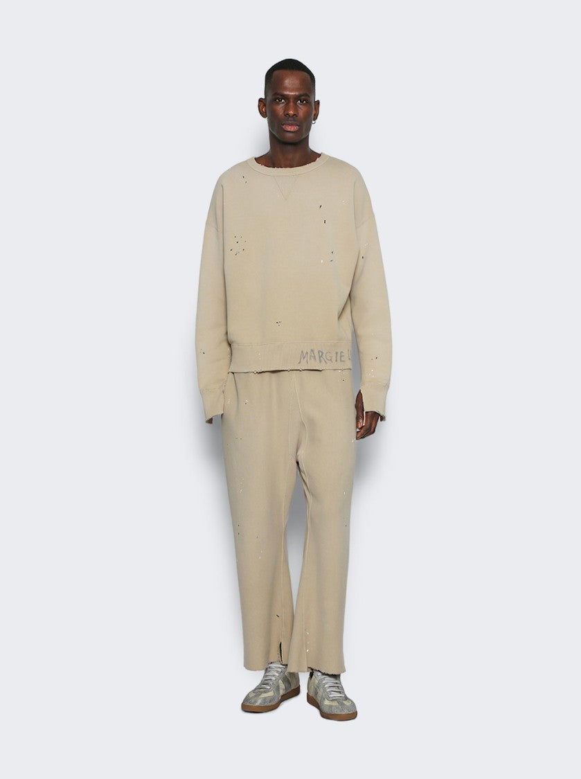 Maison Margiela Beige Distressed Paint Splatter Sweatshirt