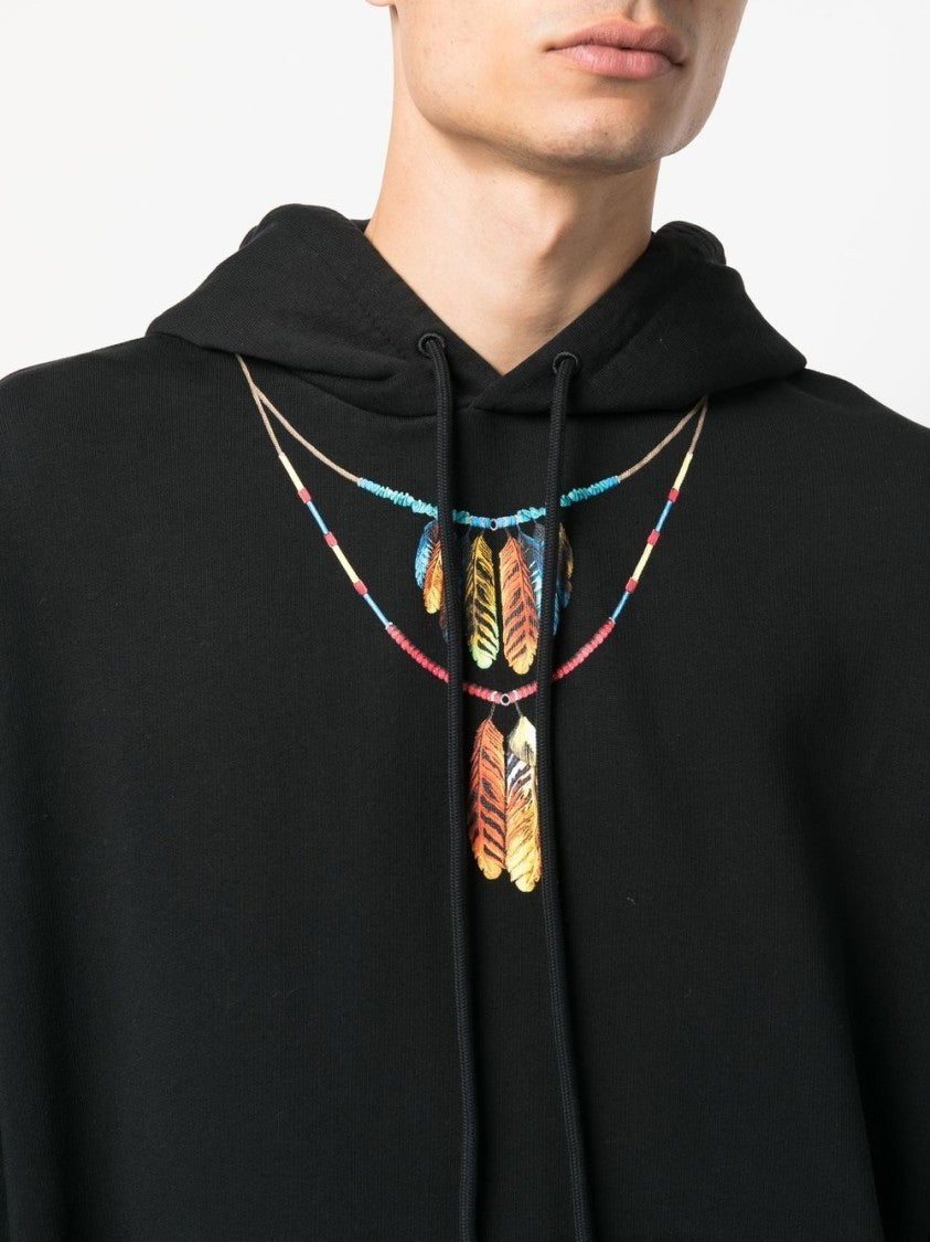 Marcelo Burlon Black Feathers Necklace Over Cotton Hoodie