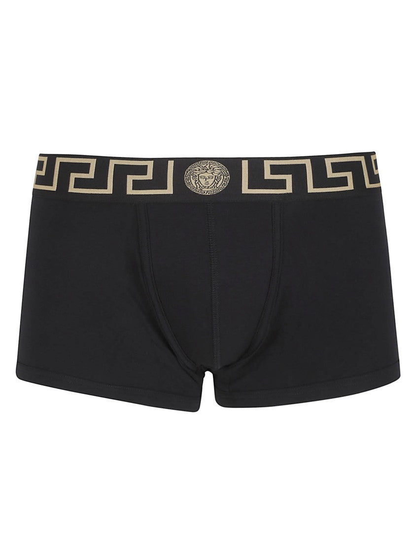 Versace Black Boxer Briefs With Gold Greek Key And Medusa Emblem