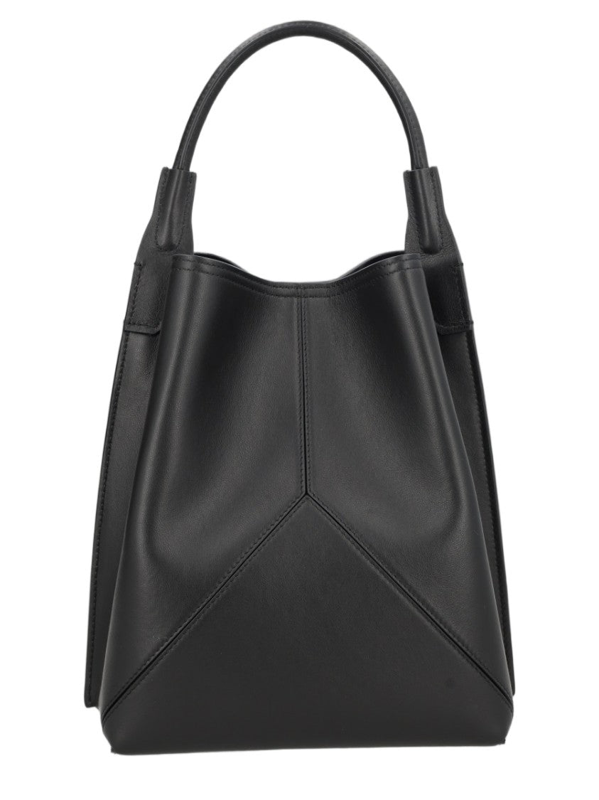 Victoria Beckham Structured Black Bucket Bag With Geometric Panel Design