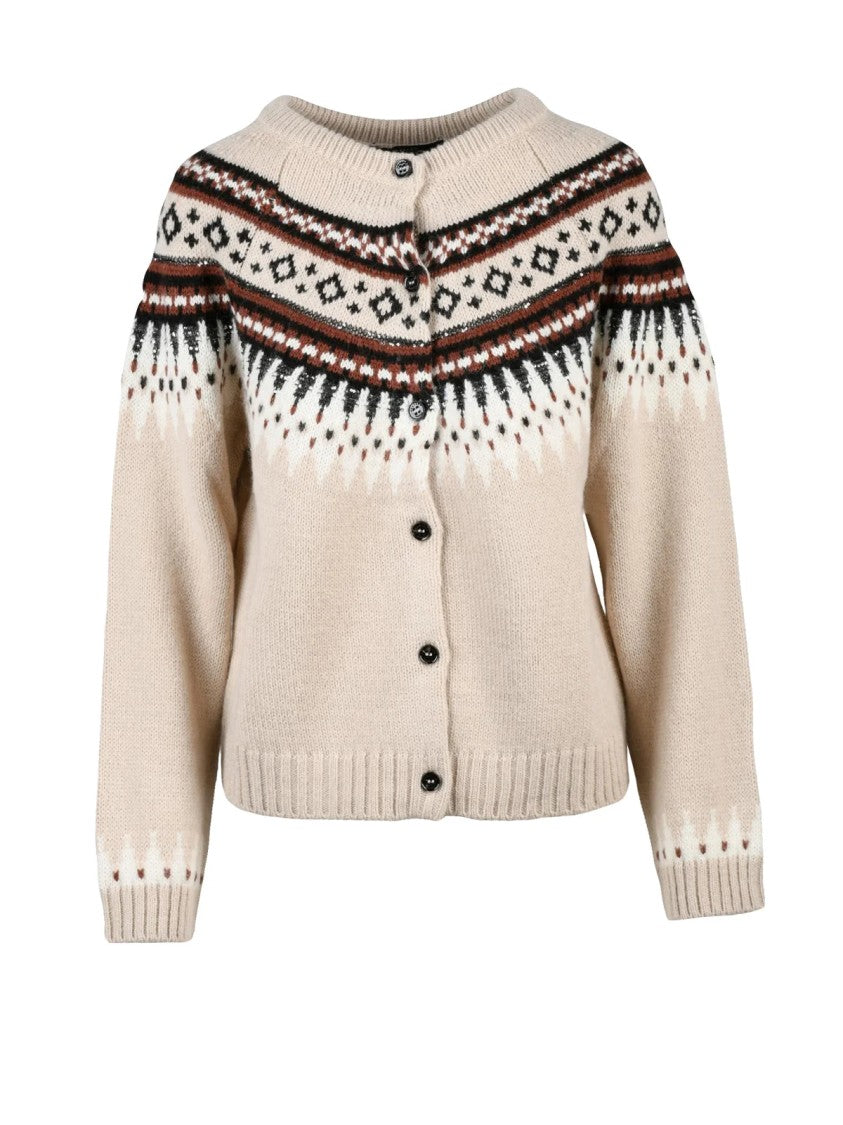 Max Mara Beige Acrylic-Blend Rhinestone Cardigan