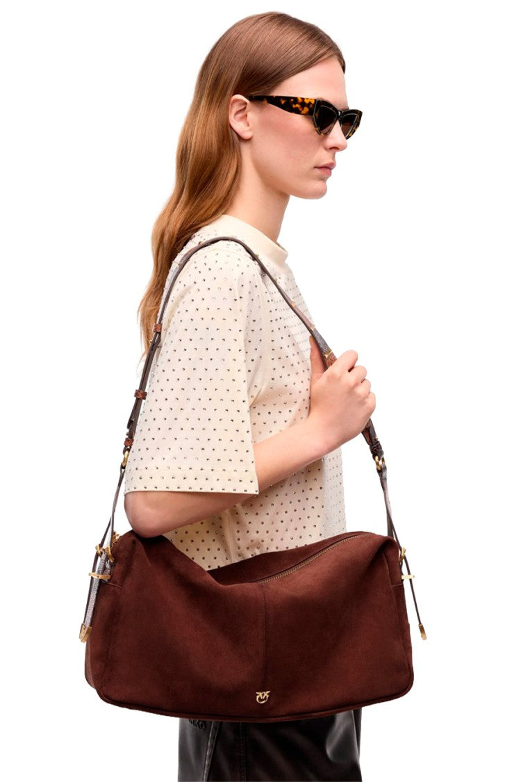 Pinko Brown Leather Suede Shoulder Bag