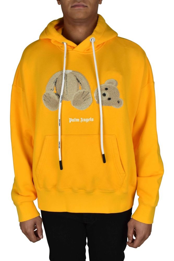 Palm Angels Yellow Hoodie Sweatshirt With Teddy Bear Signature Print