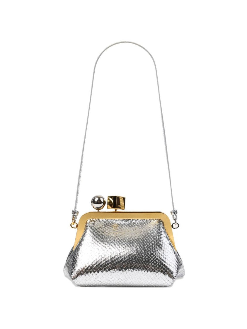 Jacquemus Structured Metallic Handbag With Unique Clasp Closure