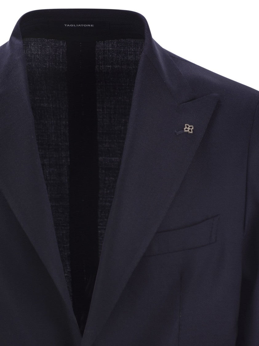 Tagliatore Two-Button Black Wool Jacket With Revered Collar