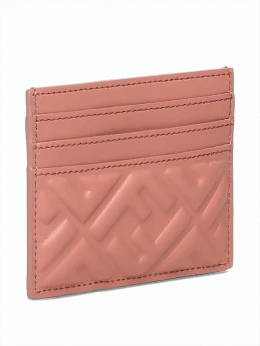 Fendi Quilted Pink Lambskin Card Wallet With Geometric Embossing
