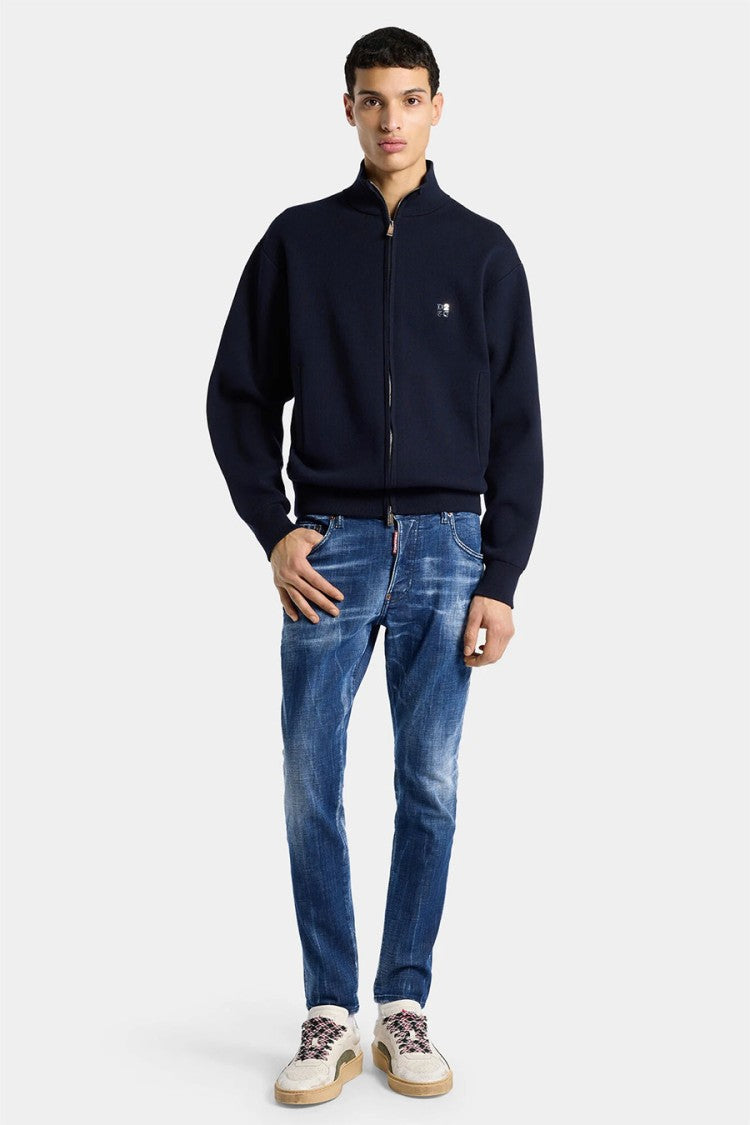 Dsquared2 Blue Slim Tapered Distressed Cotton Jeans