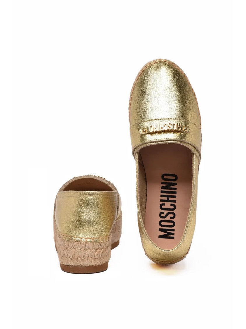Moschino Couture Gold Metallic Rope Wedge Leather Espadrilles