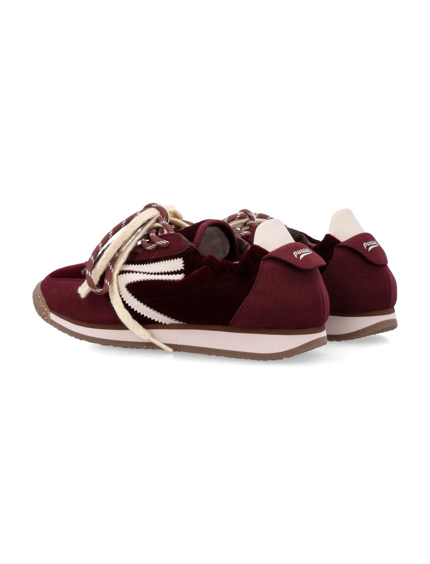 Puraai Burgundy Low-Profile Sneakers With Cream Zigzag Accents