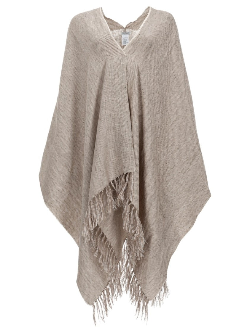 Brunello Cucinelli Flowing Fringed Linen-Blend Poncho