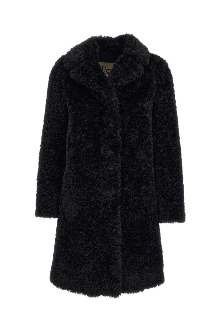 Herno Black Faux Fur Lapels Coat