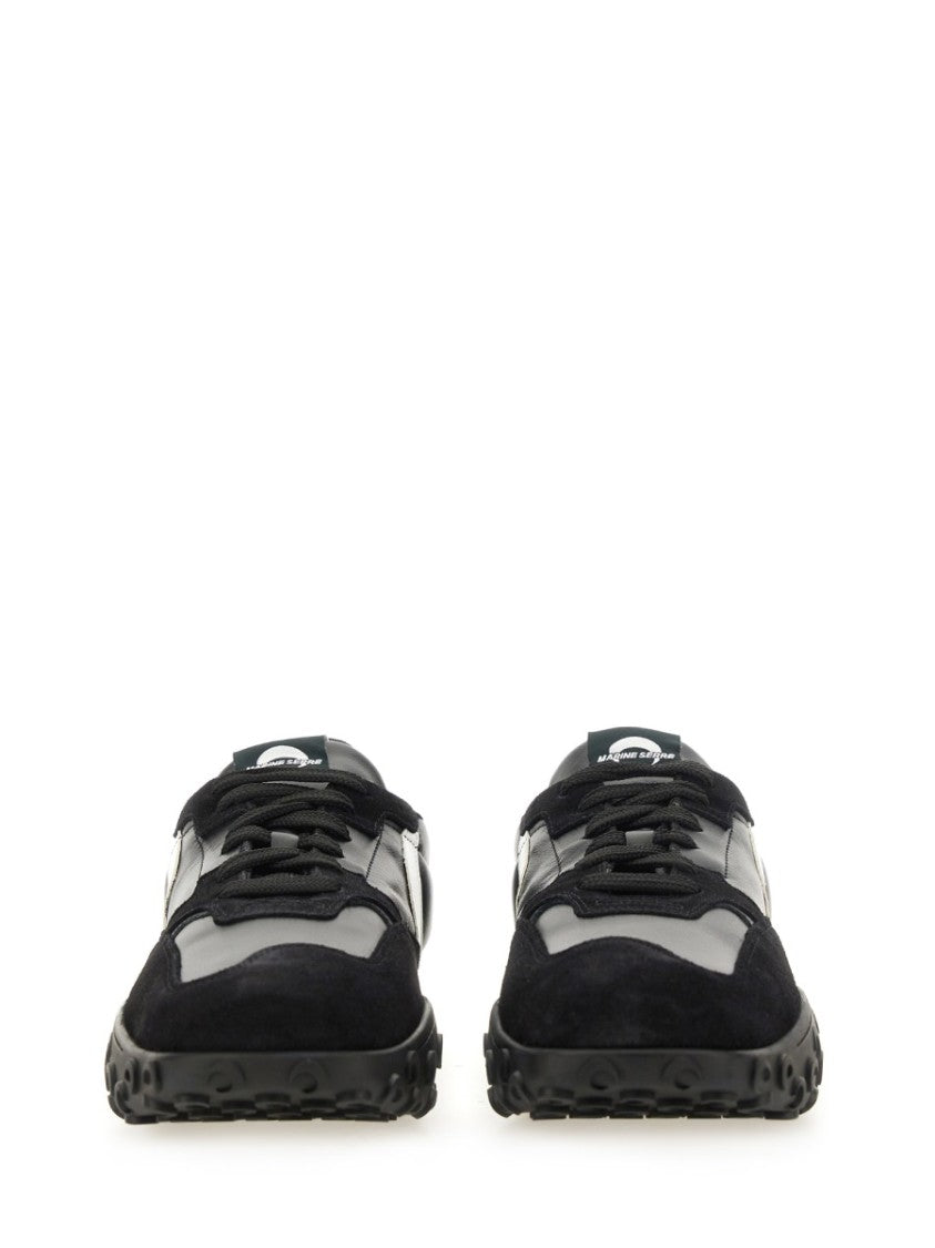 Marine Serre Sporty Black Sneakers With Leather And Suede Accents