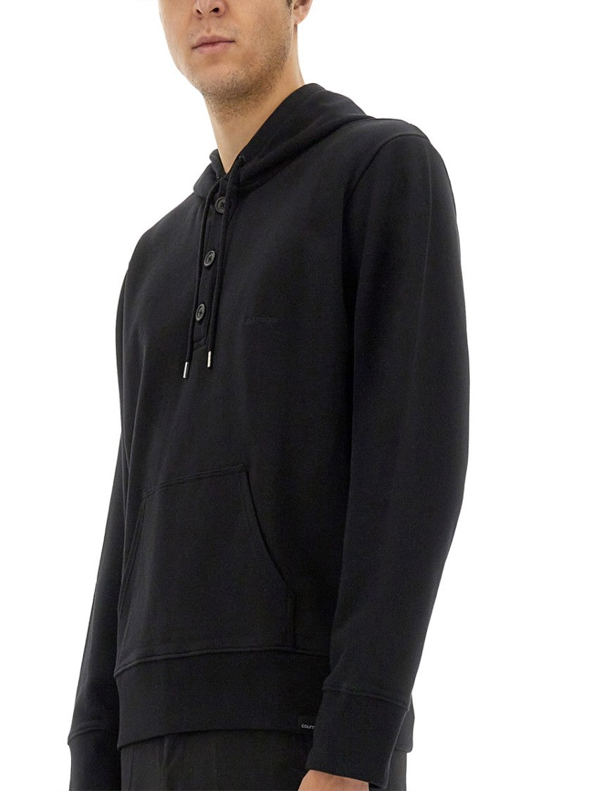 Courrèges Relaxed Black Hoodie With Drawstring Hood