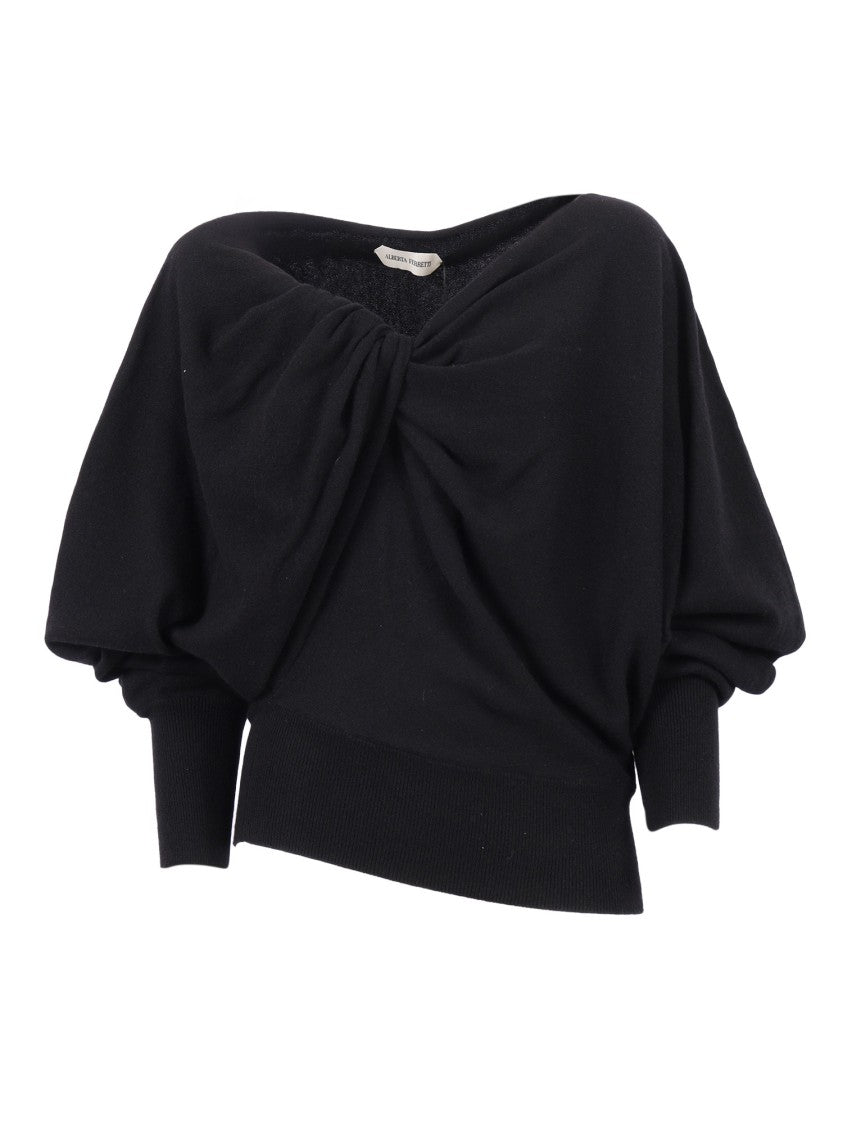 Alberta Ferretti Draped Twisted Front Top With Voluminous Sleeves