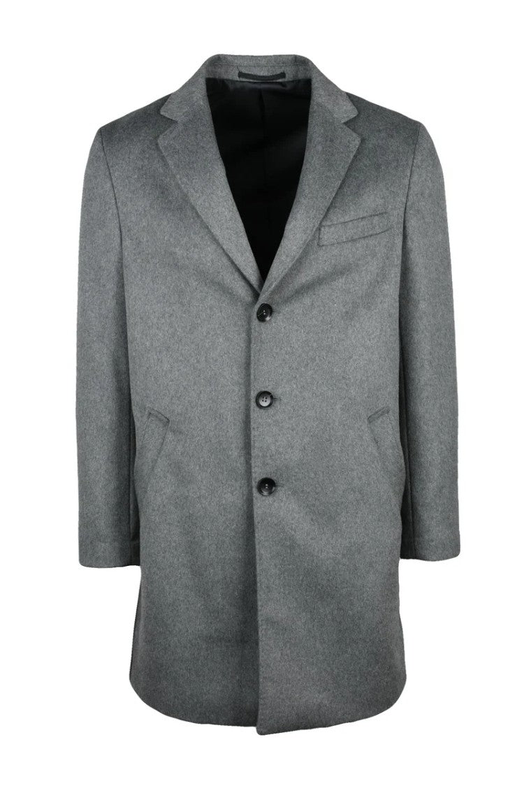 Premier Homme Mid-Length Grey Coat With Structured Collar