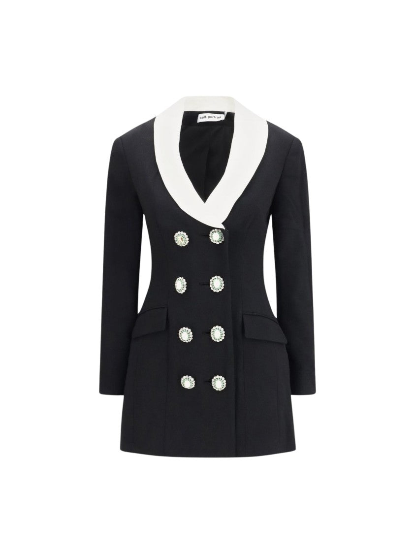 Self-Portrait Jewel Button Shawl Collar Mini Dress