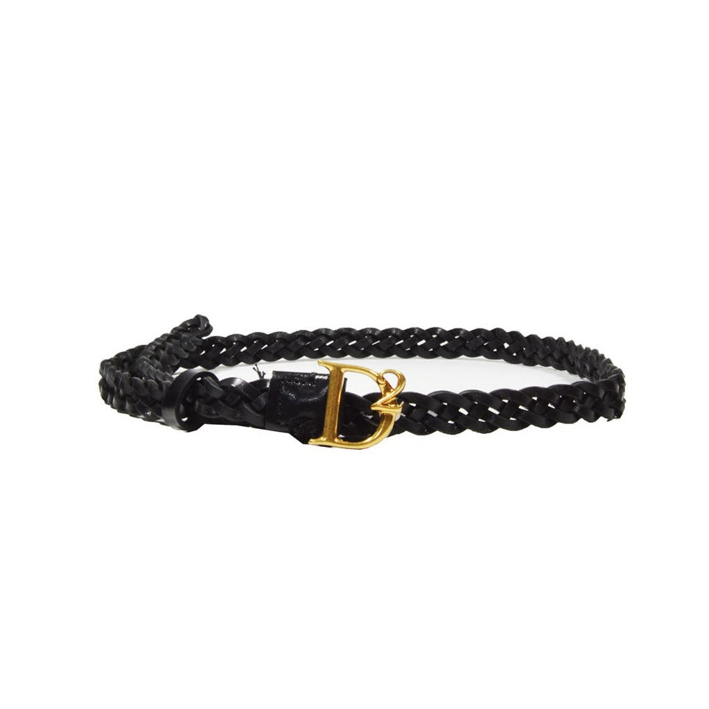 Dsquared2 Black Leather D2 Braided Belt