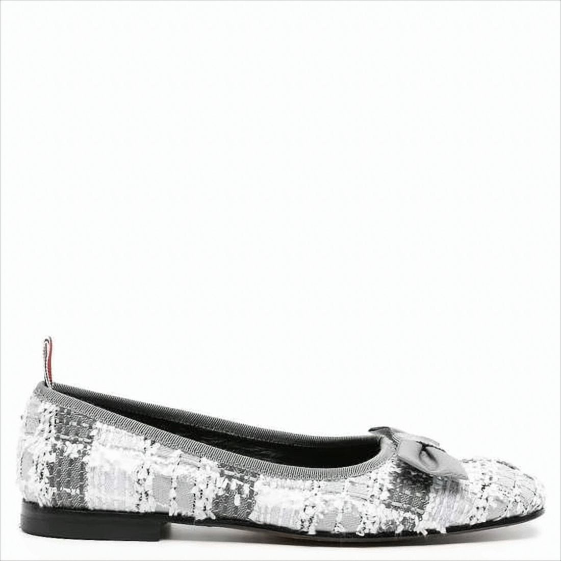 Thom Browne Monochrome Check Flat Shoes With Grosgrain Bow Detail
