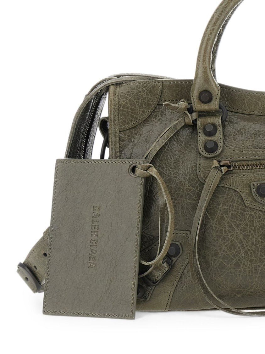 Balenciaga Rectangular Green Leather Handbag With Textured Finish