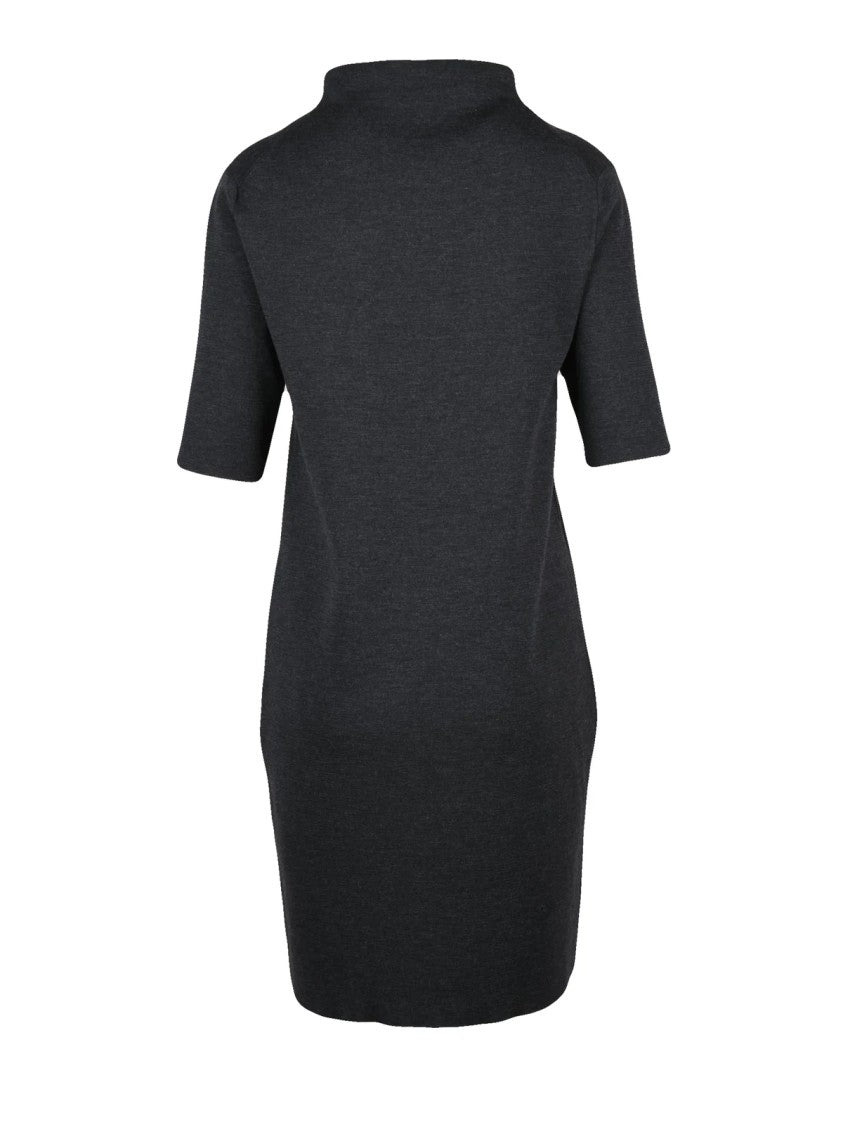 Alpha Studio Grey Virgin Wool High-Neck Knit Dress