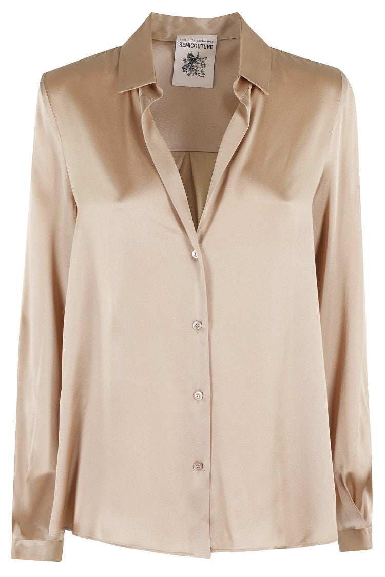 Semi Couture Ava Bronze Satin-Finish Shirt