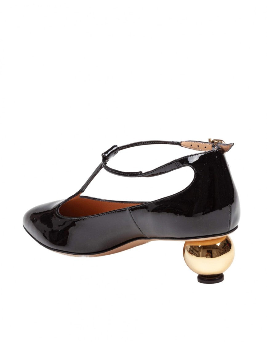Salvatore Ferragamo Black Patent Leather T-Strap Pump