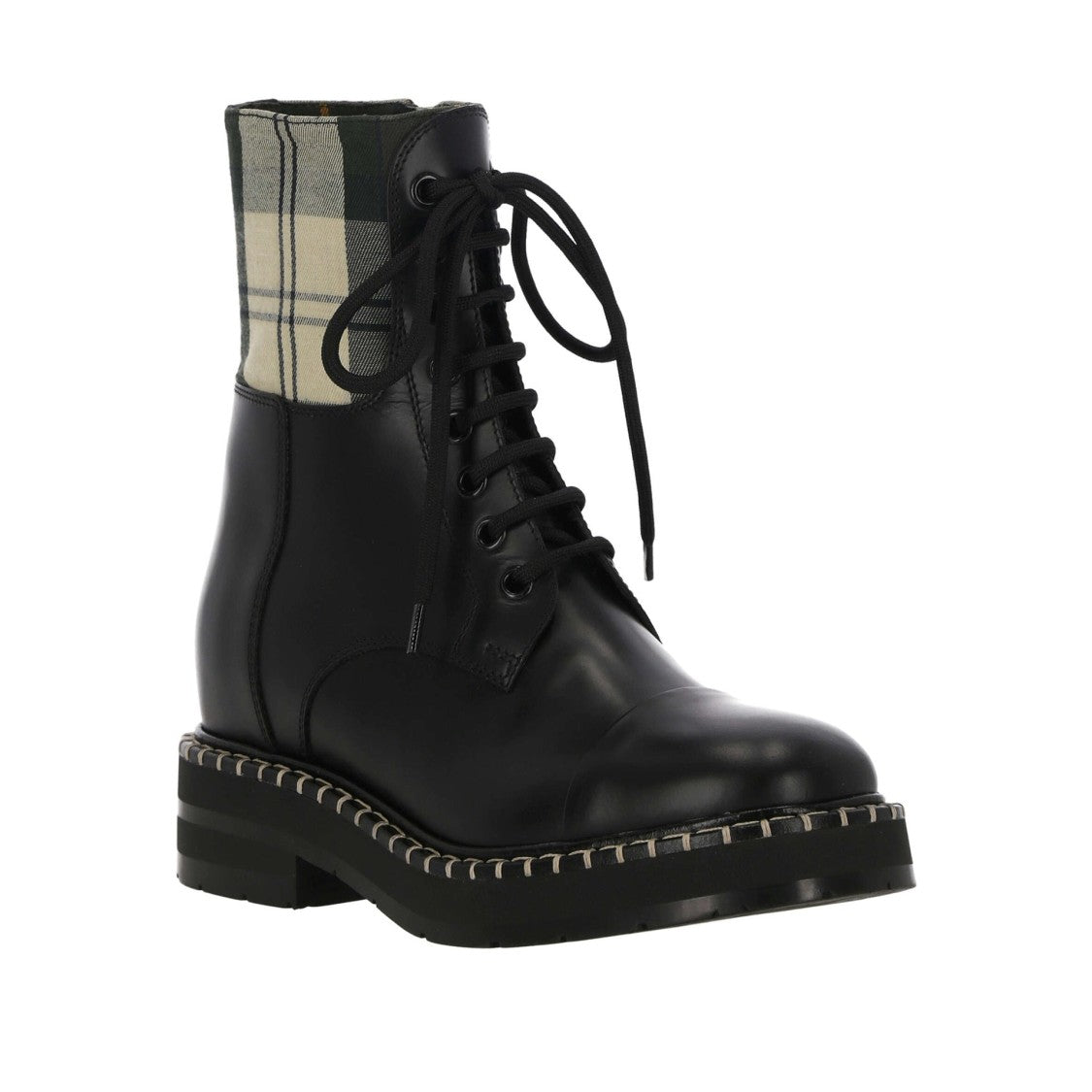 See By Chloé Plaid Fabric Top Leather Body Ankle Boots
