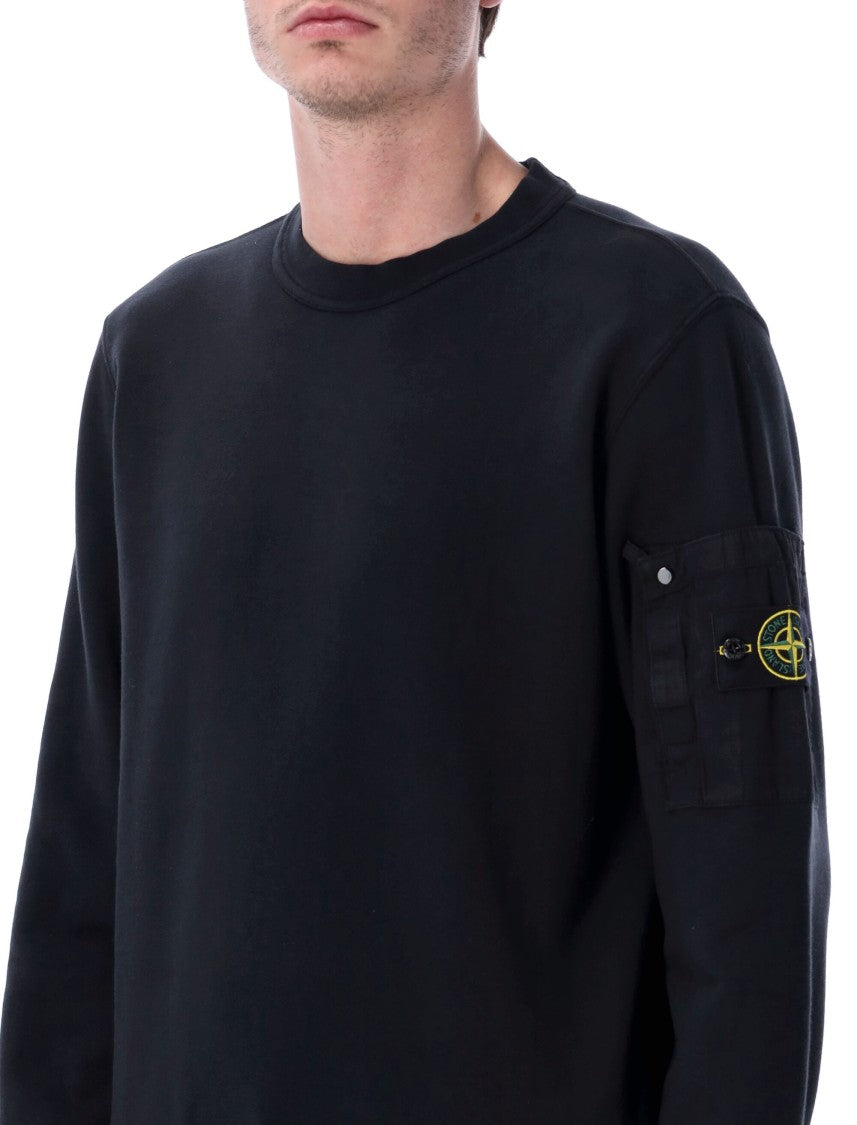 Stone Island Mid-Weight Cotton Crewneck Sweatshirt With Technical Ripstop Pocket
