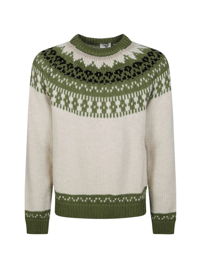 Altea Knitted Crew Neck Sweater With Patterned Yoke And Ribbed Trims