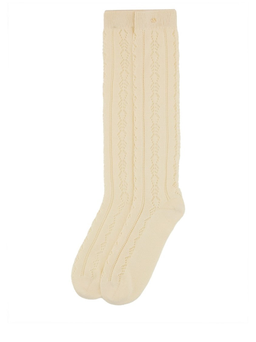 Valentino Knee-High Perforated Cotton Socks