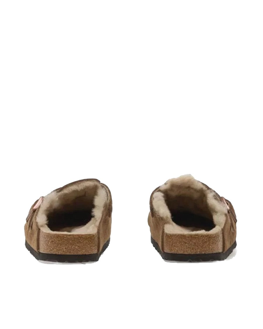 Birkenstock Dark Tea Boston Shearling Suede Slippers