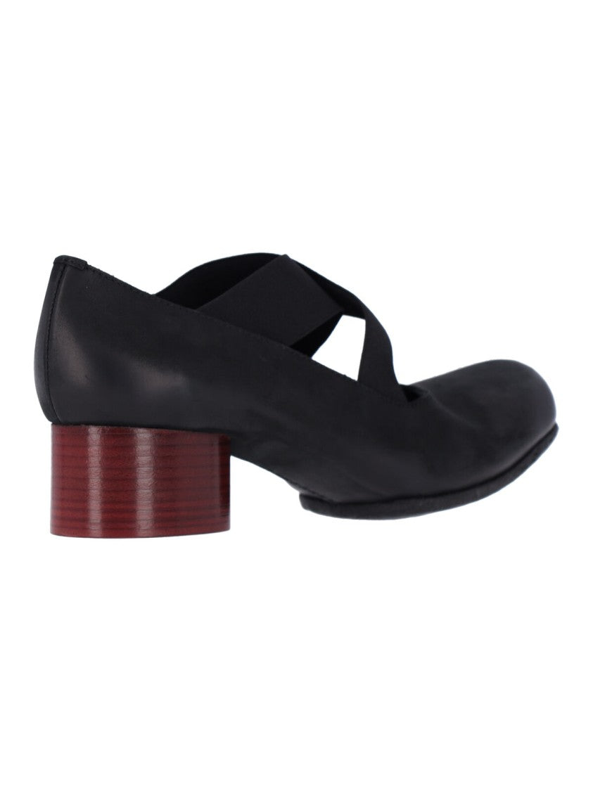 Uma Wang Black Square-Toe Wooden Block-Heel Leather Pumps