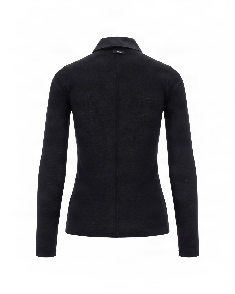 Elisabetta Franchi Long-Sleeve Lyocell-Blend Polo Shirt