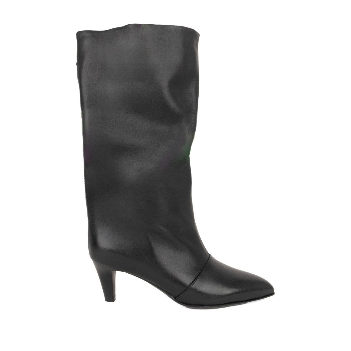 Linda Baumann Black Leather Mid-Calf Slim Heel Boots