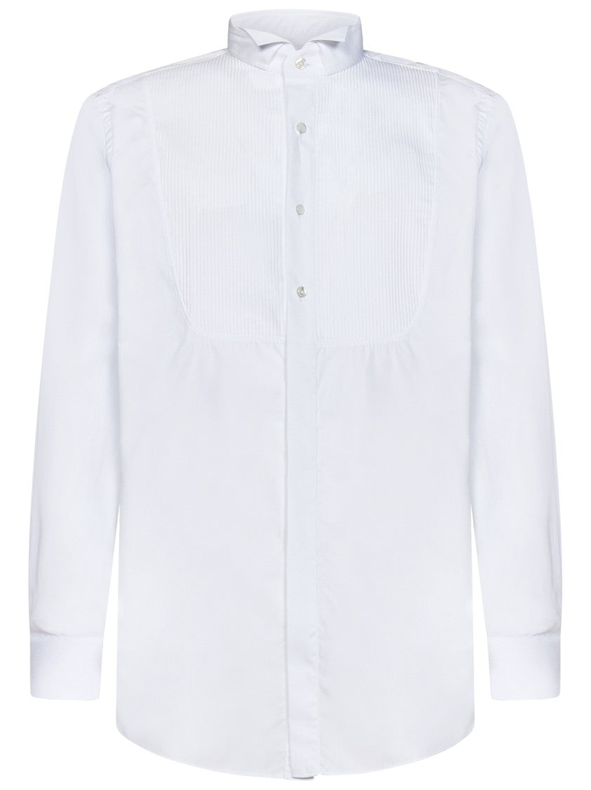 Lardini Pleated Plastron White Cotton Shirt