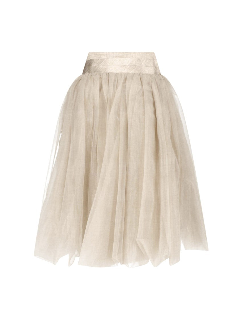 Ermanno Scervino Beige Balloon Organza Midi Skirt