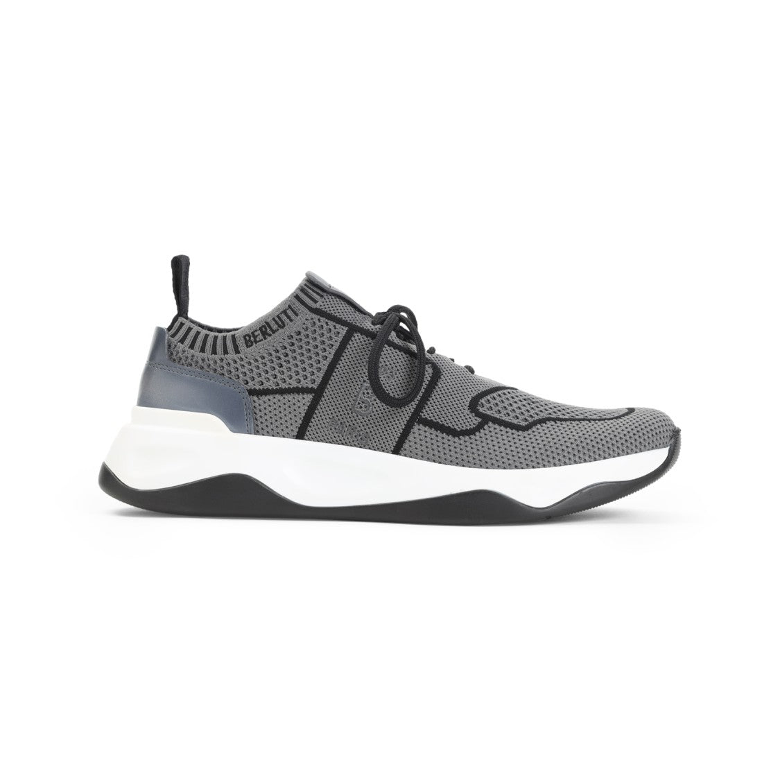 Berluti Gray Shadow Leather-Trimmed Sneakers With Sock-Like Fit