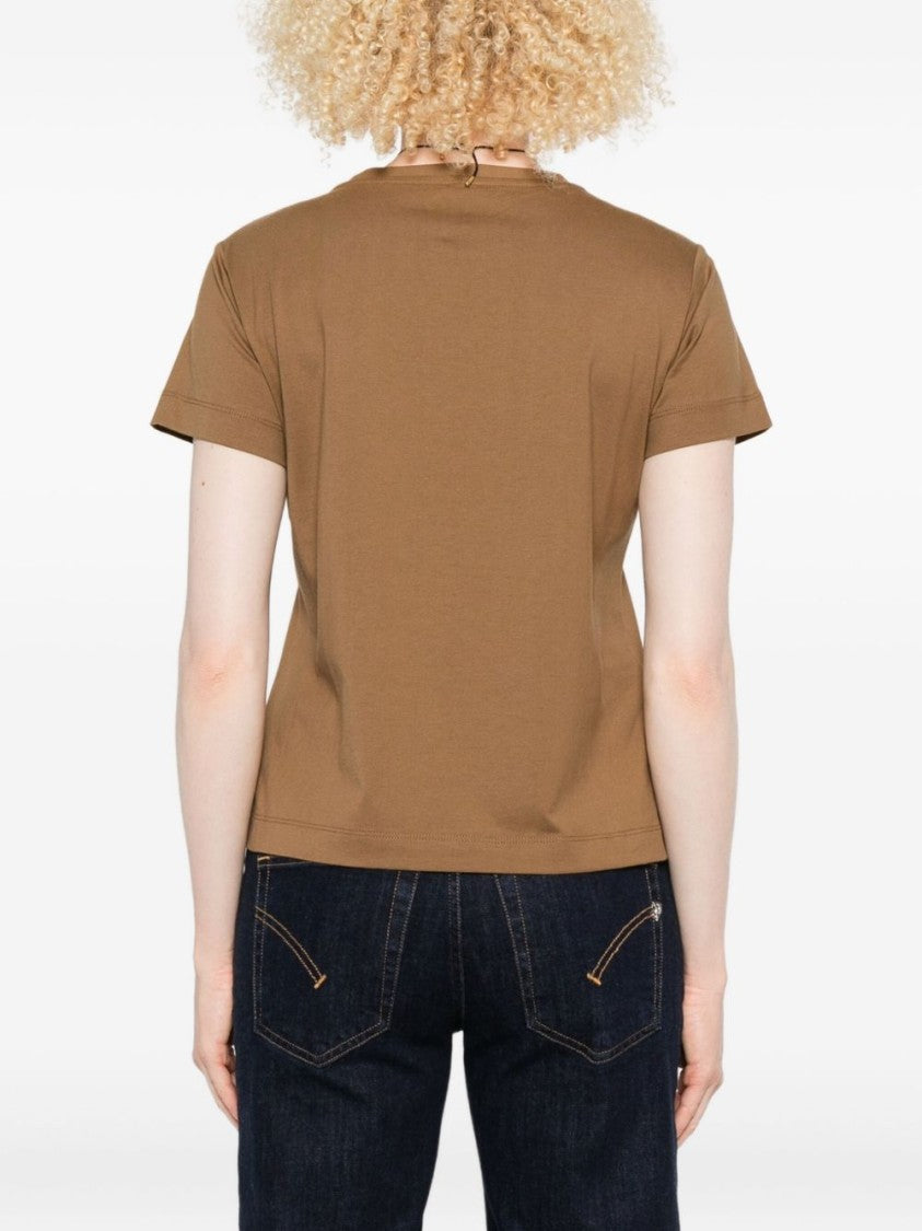 Pinko Cropped Brown Cotton T-Shirt With Decorative Emblem