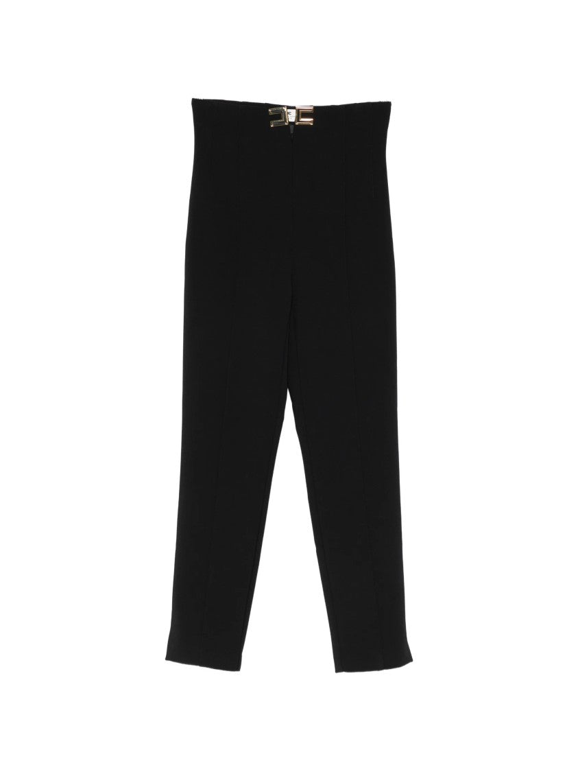 Elisabetta Franchi High-Waisted Cropped Black Double Buckle Pants
