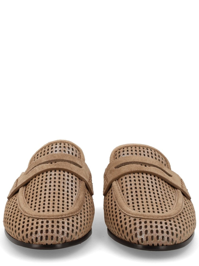 Brunello Cucinelli Sparkling Net Perforated Leather Mules