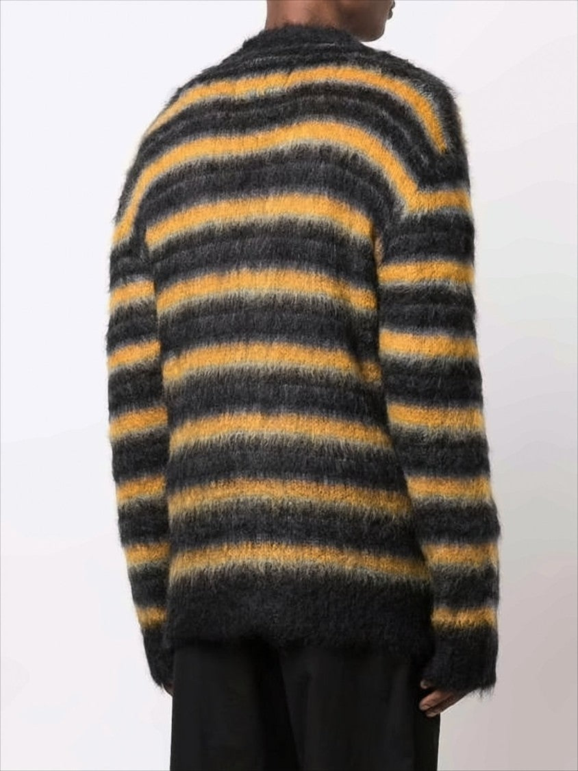 Marni Horizontal Striped Fuzzy Mohair Cardigan