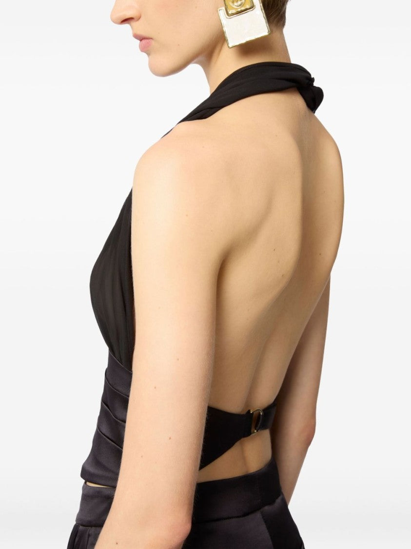 Nina Ricci Black V Neck Halterneck Silk Top