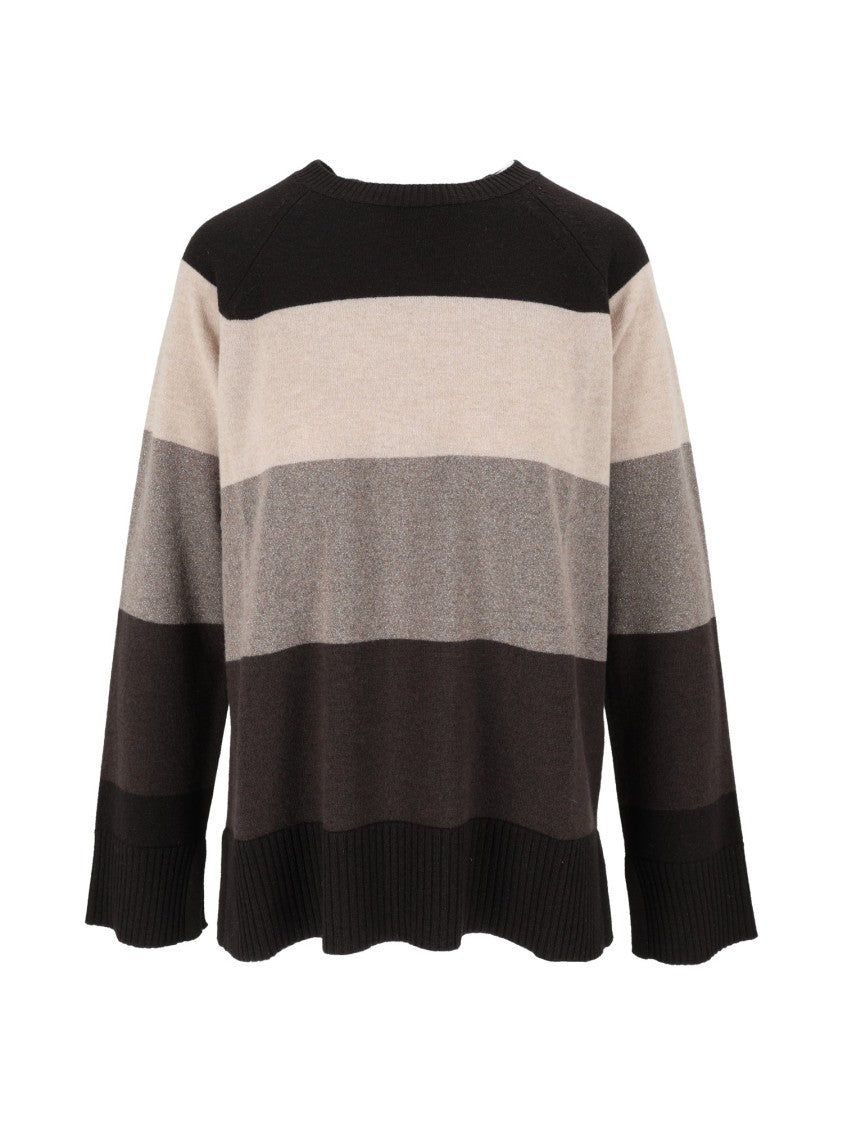 Kangra Cashmere Maxi Stripe Raglan Metallic Knit Sweater