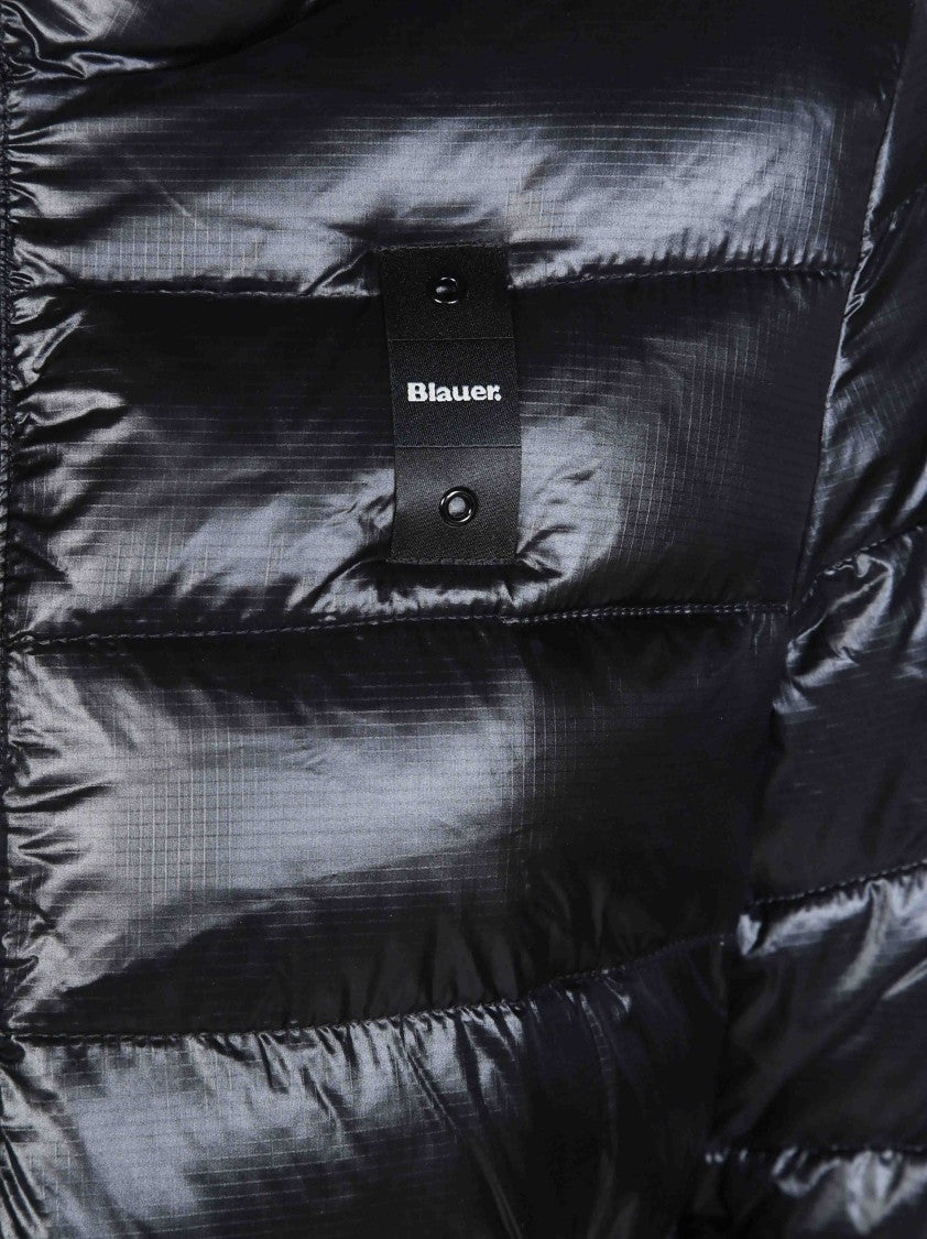 Blauer Fitted Black Hooded Down Jacket