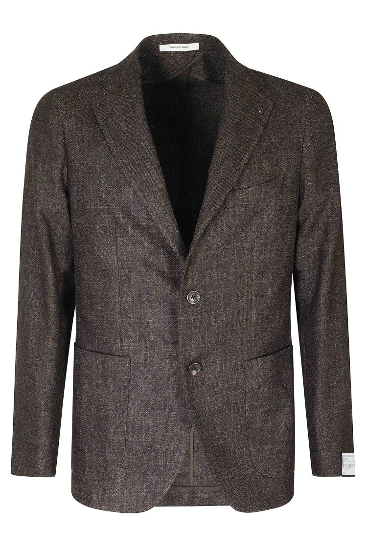 Tagliatore Brown Double-Breasted Bouclé Wool-Silk Jacket