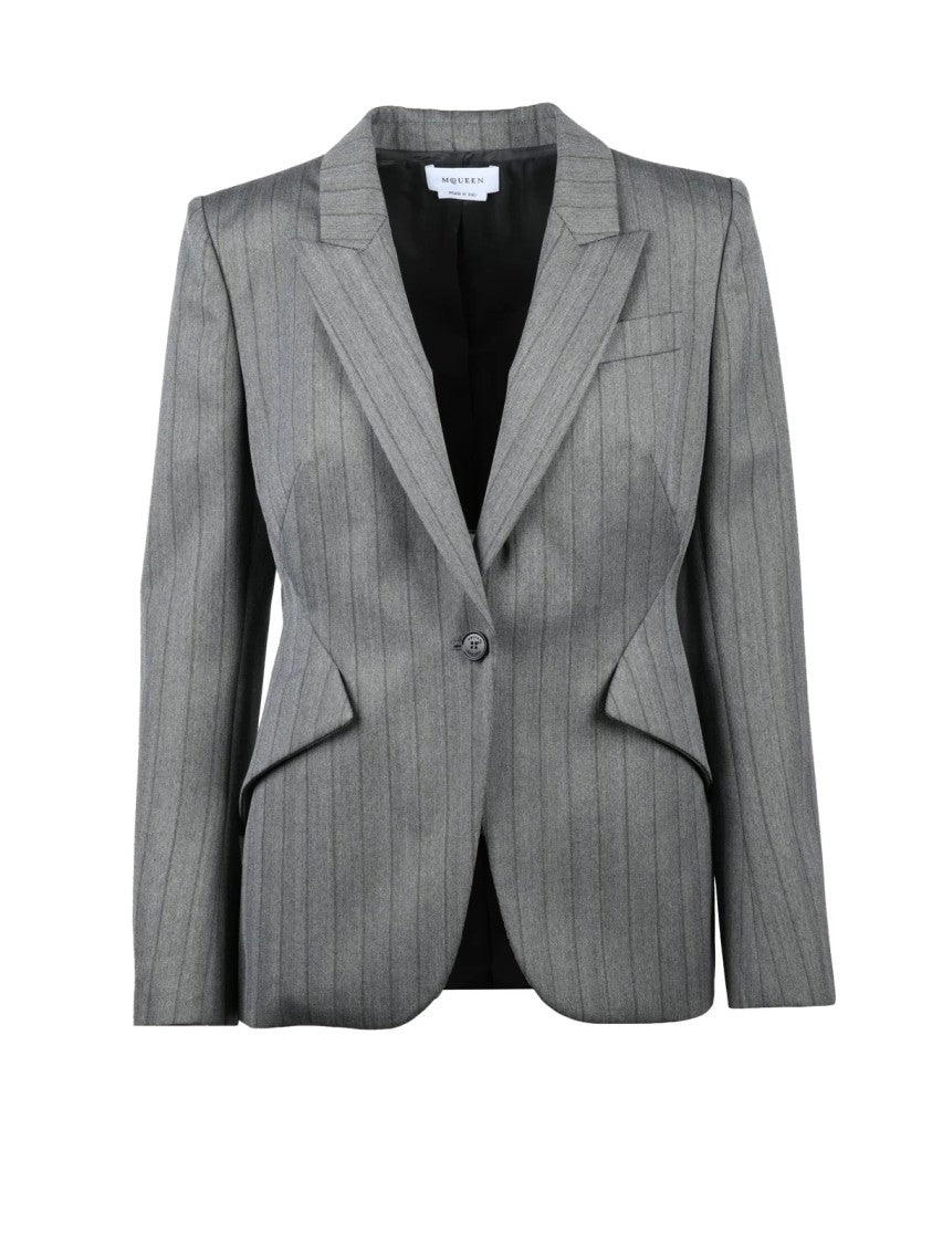 Alexander Mcqueen Grey Wool Pinstripe Blazer