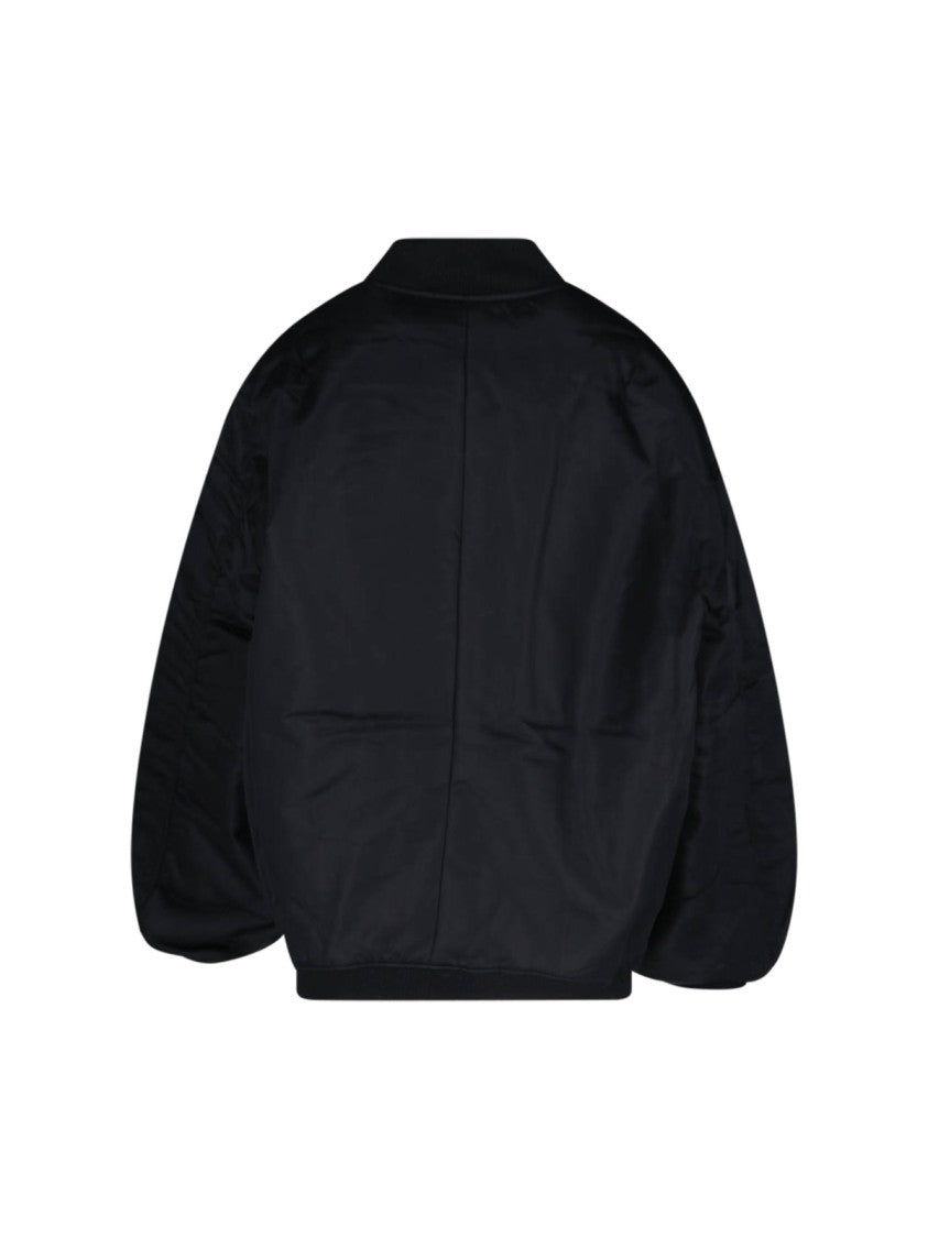 The Frankie Shop Padded Black Bomber Jacket With Ribbed Finishes