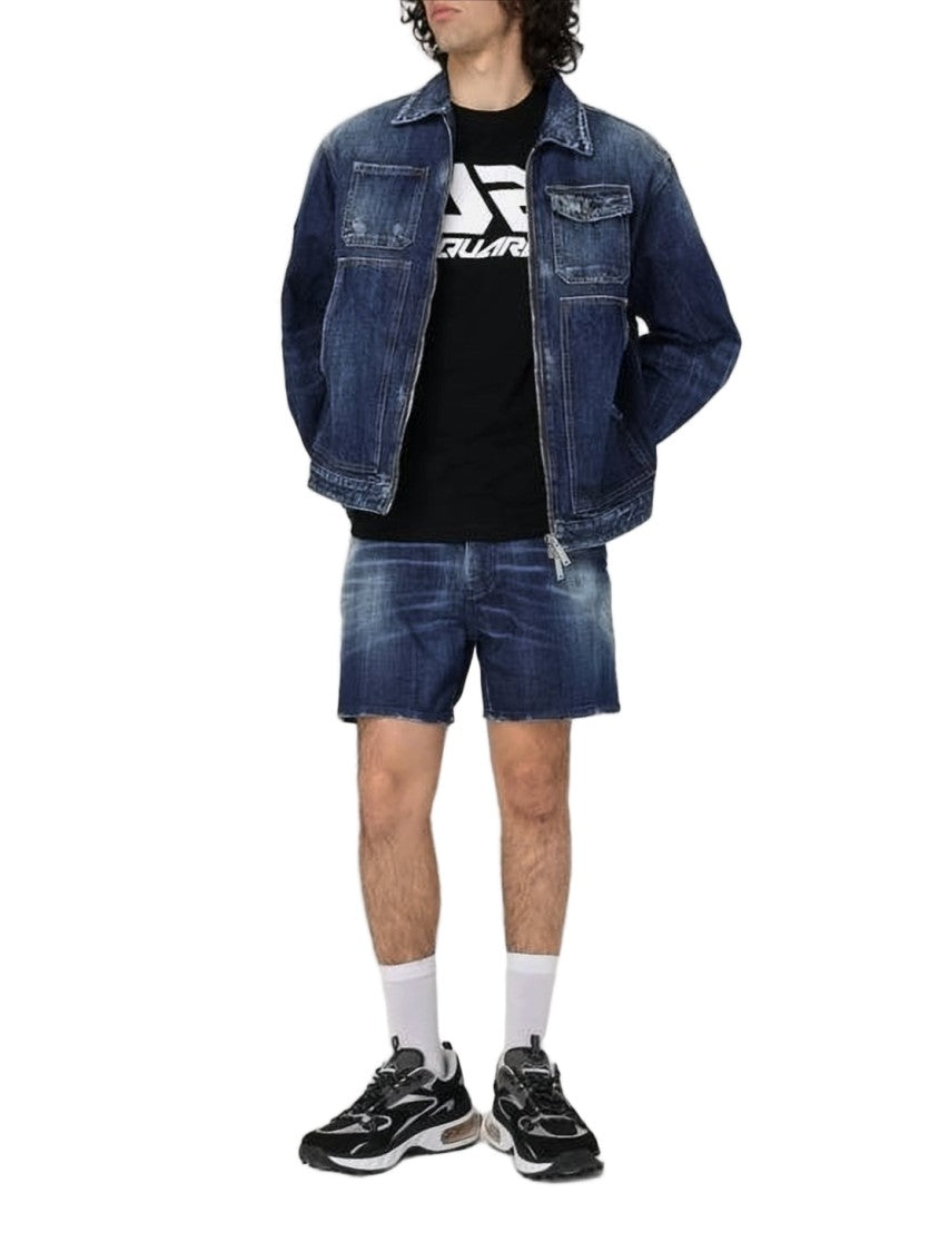 Dsquared2 Distressed Denim Jacket With Classic Collar