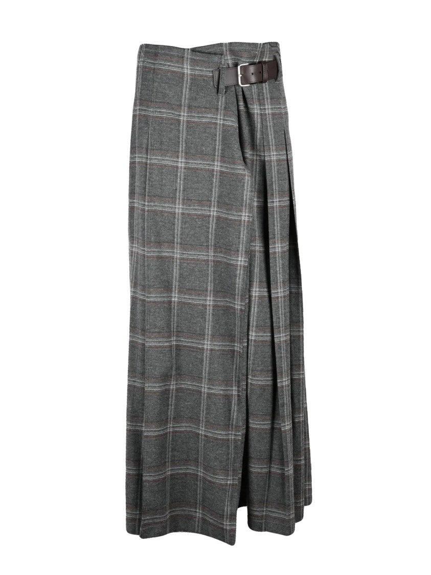 Department 5 Grey Pleated Checkered Wrap Long Skirt